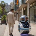 Gita: el robot autónomo que transporta tu carga mientras caminas Robot Gita de Piaggio Fast Forward siguiendo a un hombre por las calles de Barcelona