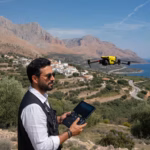 Por qué un drone es la inversión tecnológica más divertida que puedes hacer Hombre pilotando un drone DJI en exteriores con paisaje mediterráneo de fondo